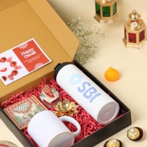 Zupppy Customized Gifts Custom Diwali Hamper 9.0 with Insulated Flask, Brass Diya & Ganesha – Perfect Corporate & Personal Gift