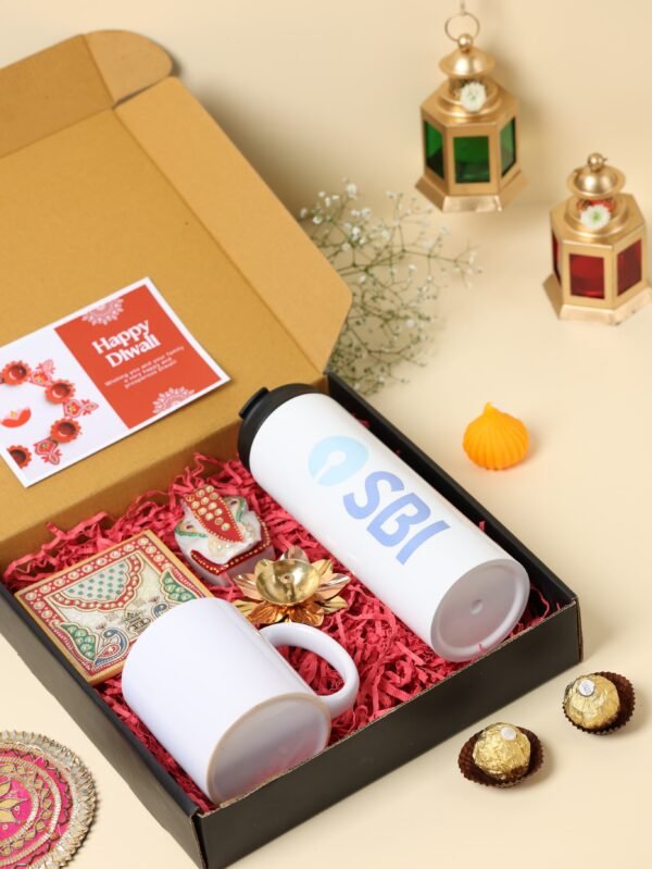 Zupppy Customized Gifts Custom Diwali Hamper 9.0 with Insulated Flask, Brass Diya & Ganesha – Perfect Corporate & Personal Gift