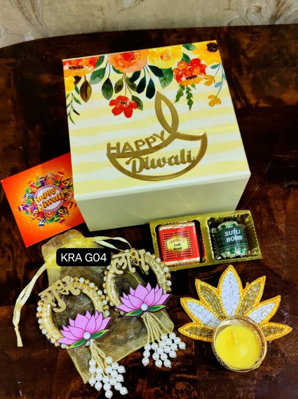 Zupppy Candle Diwali Gifting Budget Box Hamper with Lotus T-light Holder & Shubh Labh Hangings – Perfect for Festive Gifting