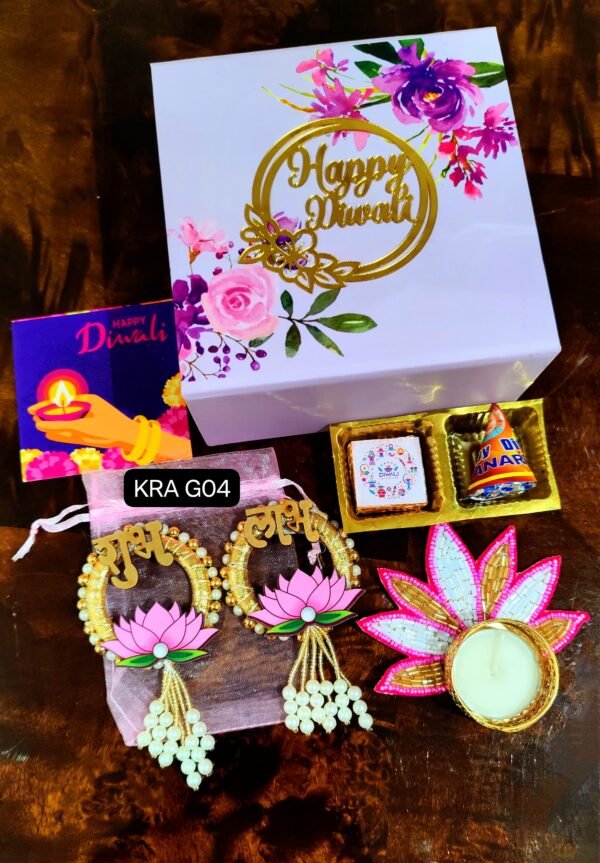 Zupppy Candle Diwali Gifting Budget Box Hamper with Lotus T-light Holder & Shubh Labh Hangings – Perfect for Festive Gifting