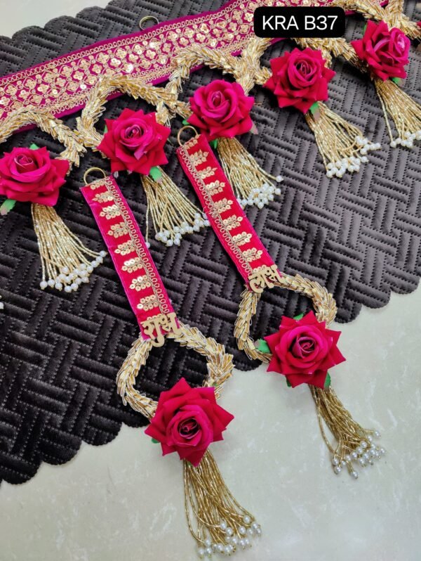 Zupppy Bandarwal Elegant Rani Pink Rose Bandhanwar with Shubh Labh Hangings – Perfect Festive Decor