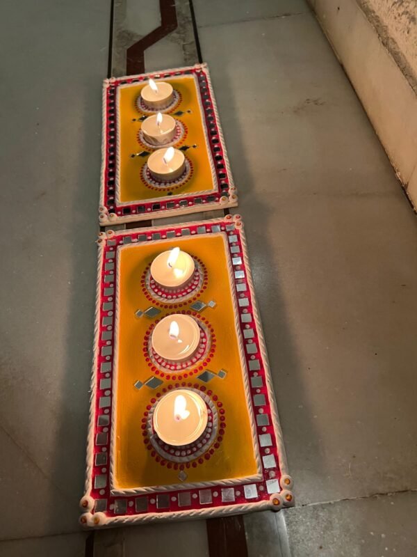 Zupppy Diyas & Candles Handmade Lippan Art Tealight Holders – Set of 2 for Diwali and Home Decor