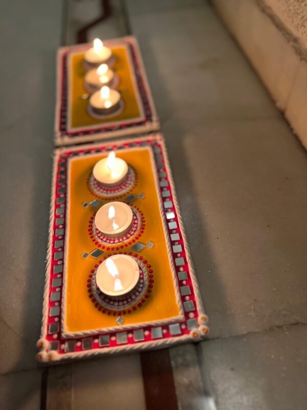 Zupppy Diyas & Candles Handmade Lippan Art Tealight Holders – Set of 2 for Diwali and Home Decor