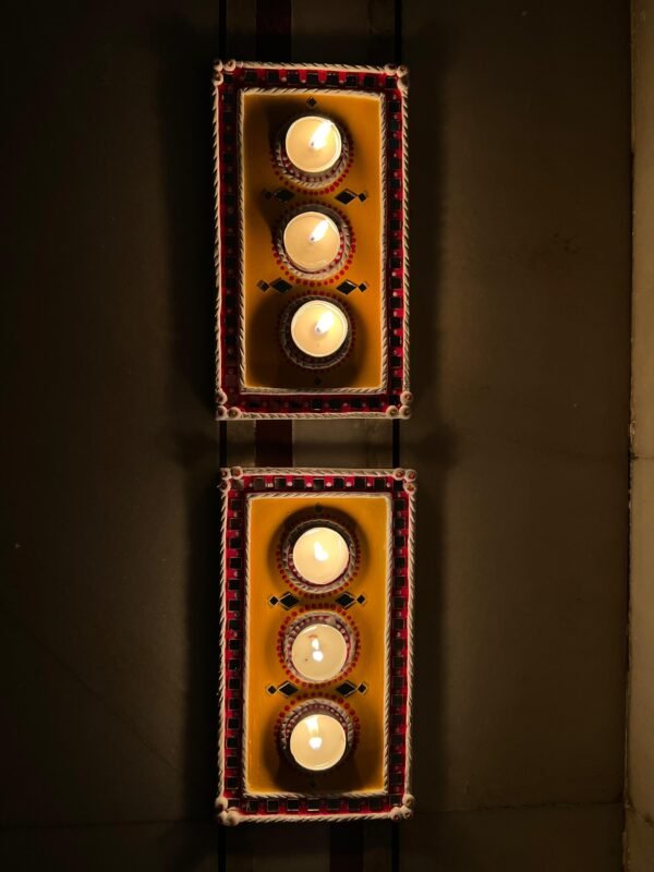 Zupppy Diyas & Candles Handmade Lippan Art Tealight Holders – Set of 2 for Diwali and Home Decor