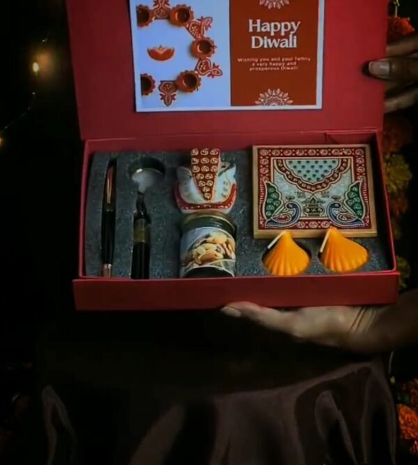 Zupppy Customized Gifts Diwali Hamper – Premium Personalized Gift with Gold Flake Pen, Ganesha Chowki, and Modak Candles