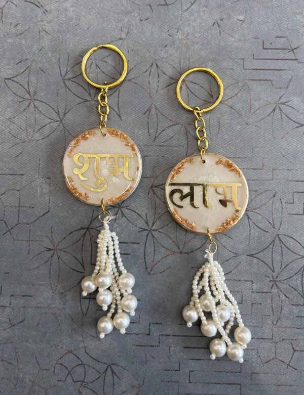 Zupppy Customized Gifts Shubh Labh Resin Diwali Hangings with Pearl Decoration | Auspicious Festive Home Décor