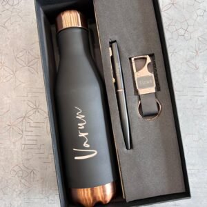 Zupppy Customized Gifts Custom Rose Gold Bottle Pen Keychain Set – Personalized Gift with Logo and Name in Premium Box | Luxury Diwali Gift