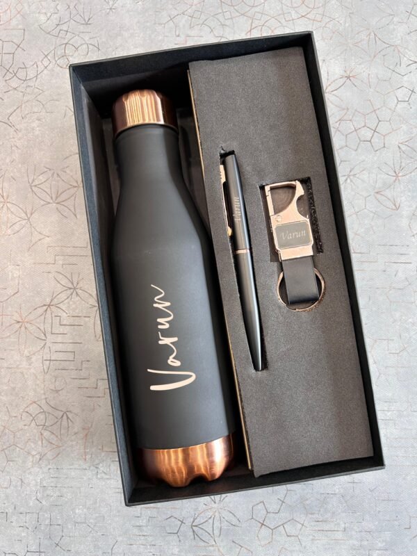 Zupppy Customized Gifts Custom Rose Gold Bottle Pen Keychain Set – Personalized Gift with Logo and Name in Premium Box | Luxury Diwali Gift