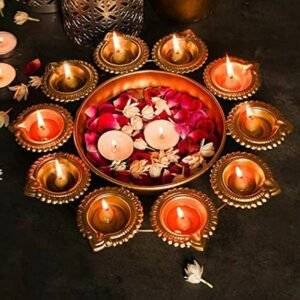 Zupppy Diyas & Candles Handcrafted 12-inch Metal Diya Urli for Home Decor | Traditional Diya Urli for Festivals & Gifting