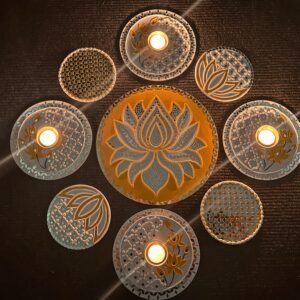 Zupppy Customized Gifts Handmade Lippan Art Rangoli with Mirror and Pichwai Work – 9-Piece Set for Diwali Decor and Tealight Candle Holder