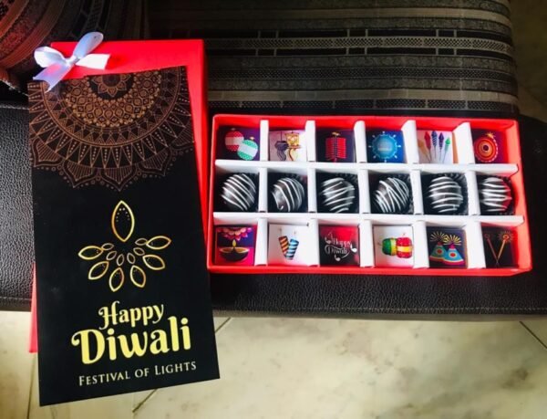 Zupppy Chocolates Exclusive Diwali Chocolate Gift Box – 12 Assorted & 6 Truffle Chocolates with Diwali Wish Card