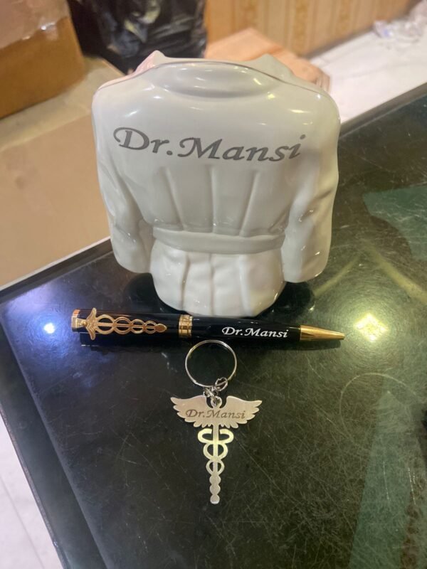 Zupppy Customized Gifts 3-Piece Doctor Gift Combo: Coat Stand, Pen, and Doctor Logo Keychain Set