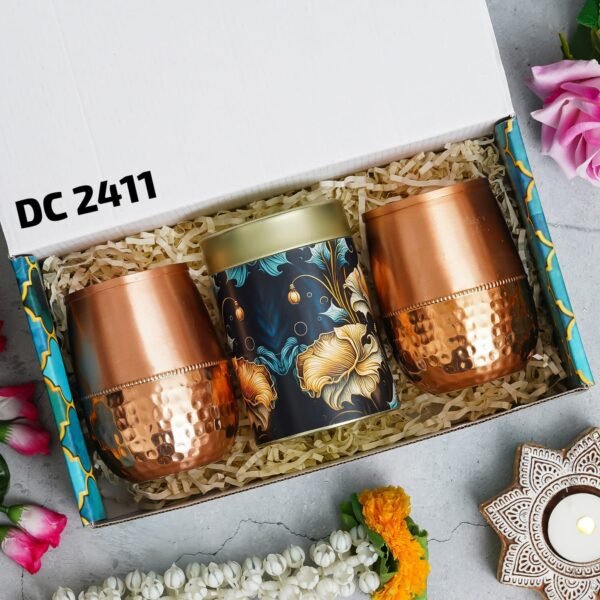 Zupppy Customized Gifts Elegant Copper Glasses and Dry Fruits Tin Jar