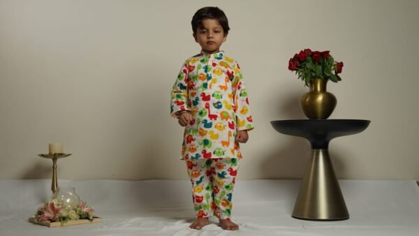 Zupppy Apparel Little Animal Parade Kurta Cum Co-Ord Set: Comfort Meets Playful Style