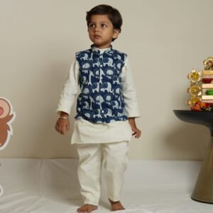 Zupppy Apparel Royal Blue Safari Jacket Set ( With Kurta Pajama)