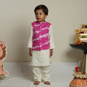 Zupppy Apparel Hot Pink Tie-Dye Jacket Set(With Kurta Pajama)