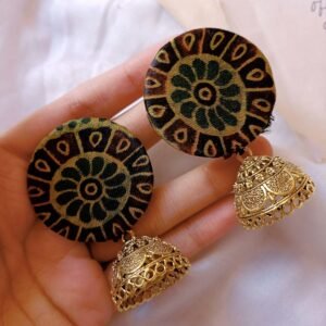 Zupppy Accessories Rainvas Dark Green Printed Earrings with Golden Bottom