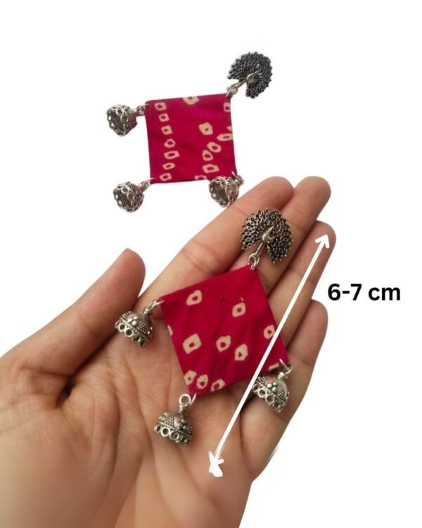 Zupppy Accessories Rainvas Pink Bandhani Fabric Jhumka Earrings for Women